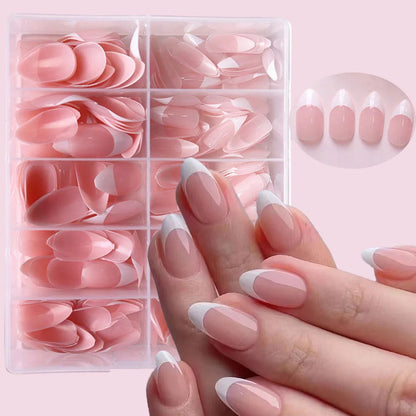360Pcs/box Glossy Soft Gel Pink French Nail Tips Medium Almond White Simple Press On Nails 10Grids Huge Capacity False Nails*& Good Vibrations