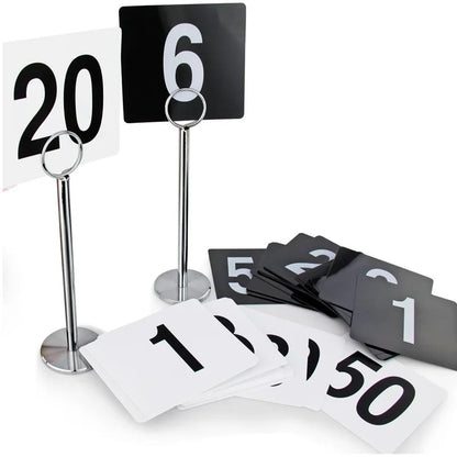 1- 100 Wedding Table Numbers Seat Cards Plastic Double White Black Table Number Signs Durable Square Restaurant Cafe Bar Utensil Good Vibrations
