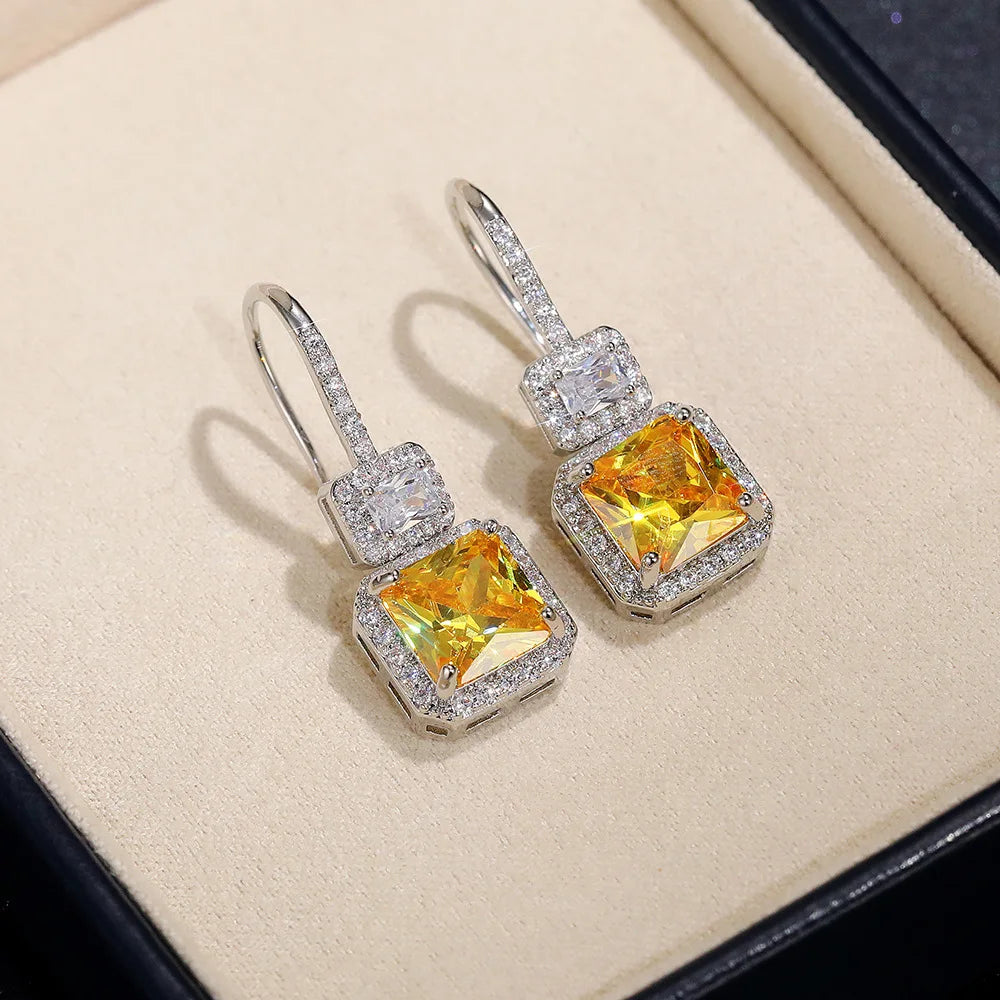 2026 Fashion Bright Yellow Crystal Earrings Female Engagement Party Jewelry Temperament Women Wedding Ceremony Accessories Good Vibrations