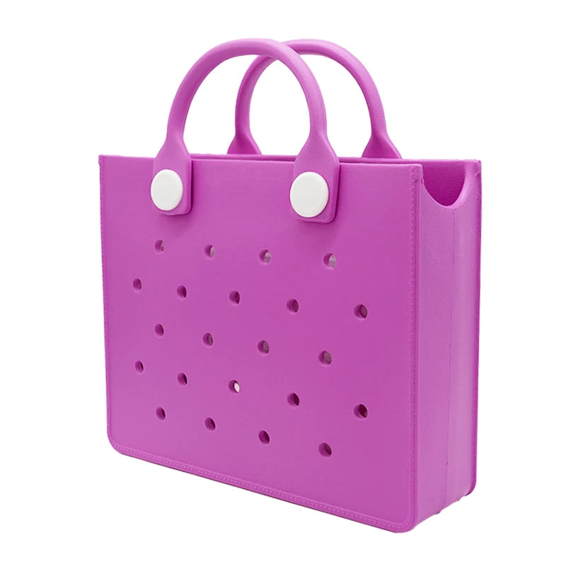 The orange guy Purple Women Fashion New EVA Punched Handbag Casual Waterproof Travel Tote Bag Fit Charms Outdoor Beach Bags Good Vibrations