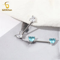 G23titan 2pcs Double Heart Zircon Nipple Rings 14G Titanium Or Steel Barbell Women Nipple Piercing Summer Jewelry Sexy Accessory Good Vibrations Adult Super Store