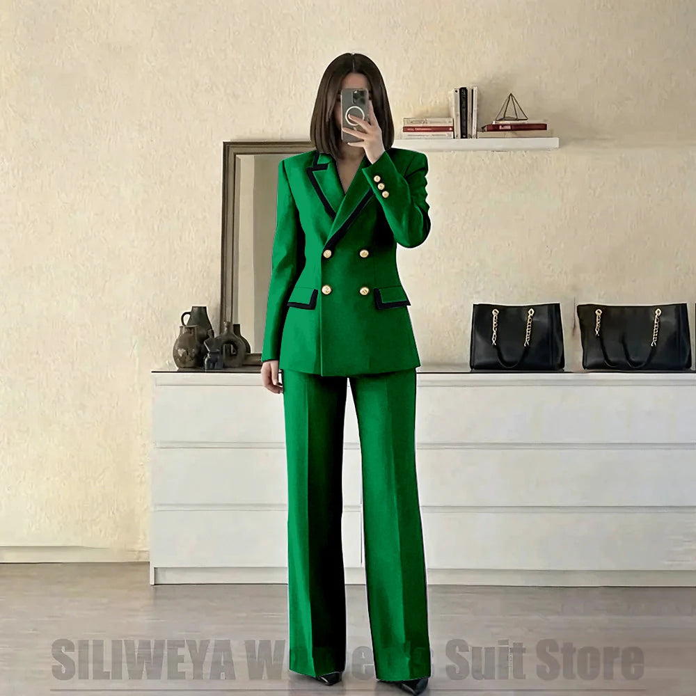 Women's Red Suit Two Piece Set Double Breasted Blazer with Black Trim and Pants Elegant Formal Fashion Daily Casual Party Tuxedo Good Vibrations