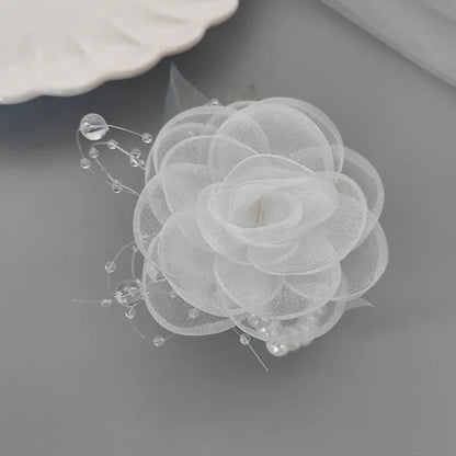 Girls Bridesmaid Wrist Flowers Pearl Ribbon Rose Bracelet for Wedding Prom Party Bride to Be Bridesmaid Gift Wedding Accessories Good Vibrations