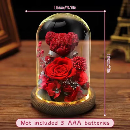 Valentine's Day Gift for Girlfriend Eternal Preserved Rose Flower Gift Box Teddy Bear Eternal Flower with Lights Gift for Women Good Vibrations