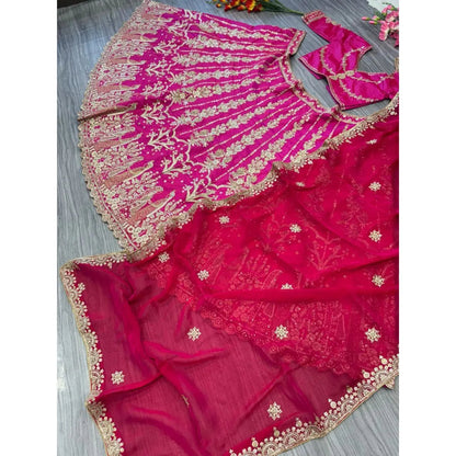 Most Trending Beautiful Bridal Lehenga Choli Veil Collection in Dark-Pink Size M by Heera Creation for Brides Good Vibrations