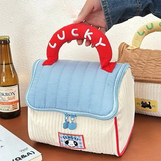 Cute Cottage Makeup Bag for Girls, Large Capacity Skincare Storage Bag, Portable Handheld Travel Wash Bag Good Vibrations