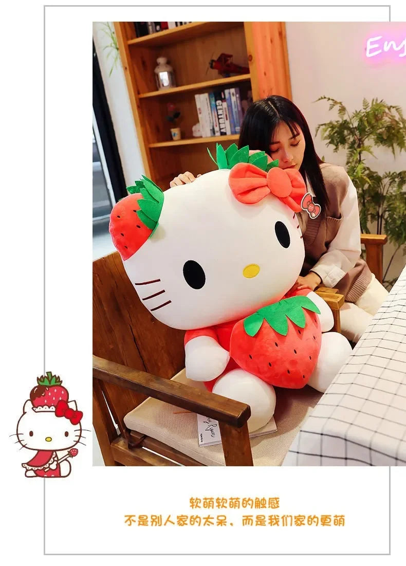 22cm Sanrio KT Cat Plush Toys Kawaii Strawberry KT Cat Plush Doll Home Decor Plushie Toy Girl Birthday Gift Good Vibrations