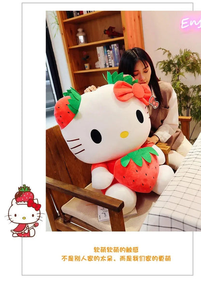22cm Sanrio KT Cat Plush Toys Kawaii Strawberry KT Cat Plush Doll Home Decor Plushie Toy Girl Birthday Gift Good Vibrations