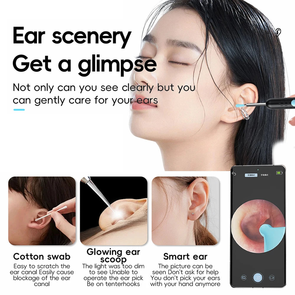 Wireless Visual Ear Wax Removal Safe Endoscope Earpick with Camera 500W Pixel Luminous Otoscope Ear Cleaning Tools Good Vibrations