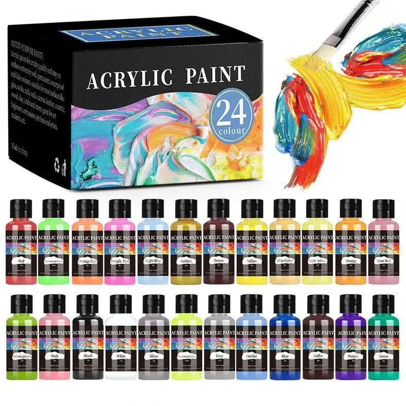 24 Colors Set Acrylic Paint DIY Painting Coloring Pigments For Fabric Clothing Shoes Sofa Painting Waterproof Acrylic Paints Good Vibrations
