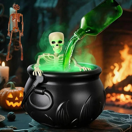 Halloween Indoor Decor - DIY Floating Potion Kit with Witch's Cauldron and Sprayer - Ghosty Vintage Black Plastic Bowl Hocus Pocus Party Decor, Suitable for Home Dining Tables, Fireplaces, Kitchens, and Rooms Good Vibrations