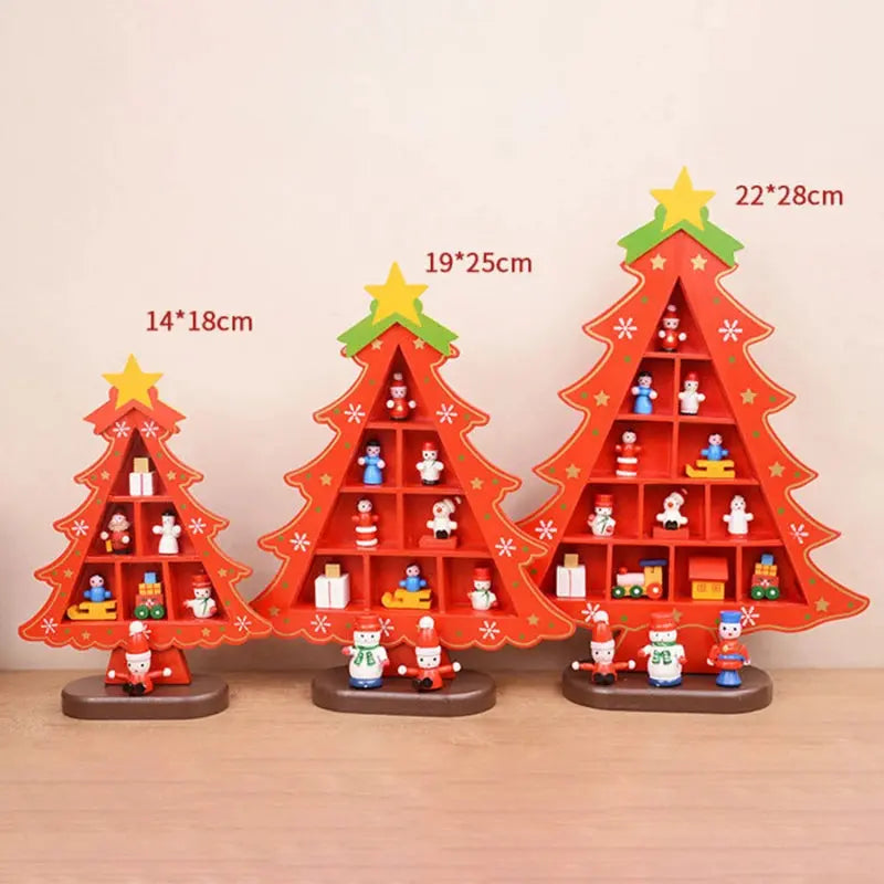 1PC Wooden Christmas Tree Creative Scene Layout Ornaments 3D Red Xmas Table Desktop Decoration Christmas Supplies Good Vibrations
