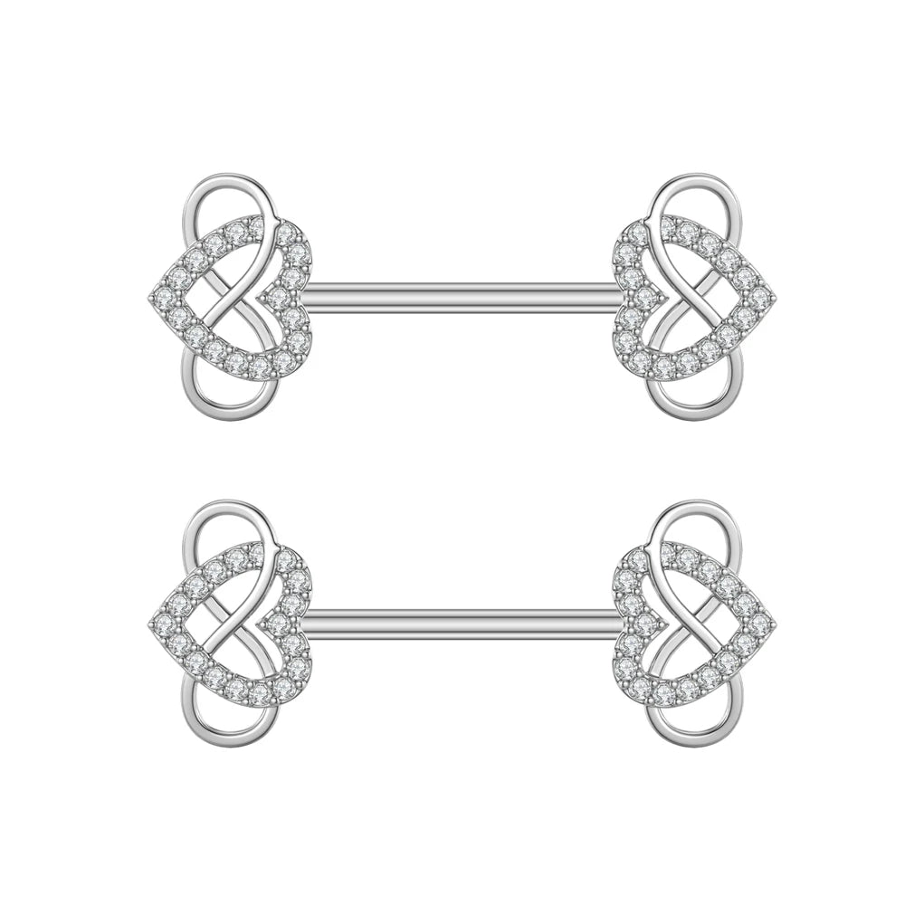 2pcs Both Sides Screwed Heart Nipple Ring for Women Girls 14G Stainless Blue Pink Zircon Sexy Nipple piercing nombril Nipple Bar Good Vibrations