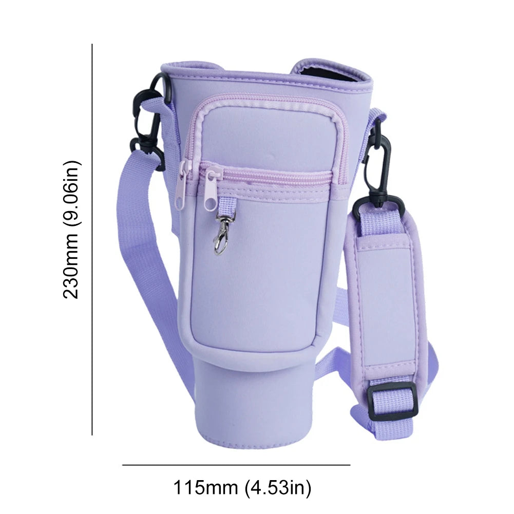 Portable Water Bottle Carrier Bag with Phone Pocket for Stanley 40oz Tumbler with Handle Neoprene Water Bottle Holder Pouch Good Vibrations