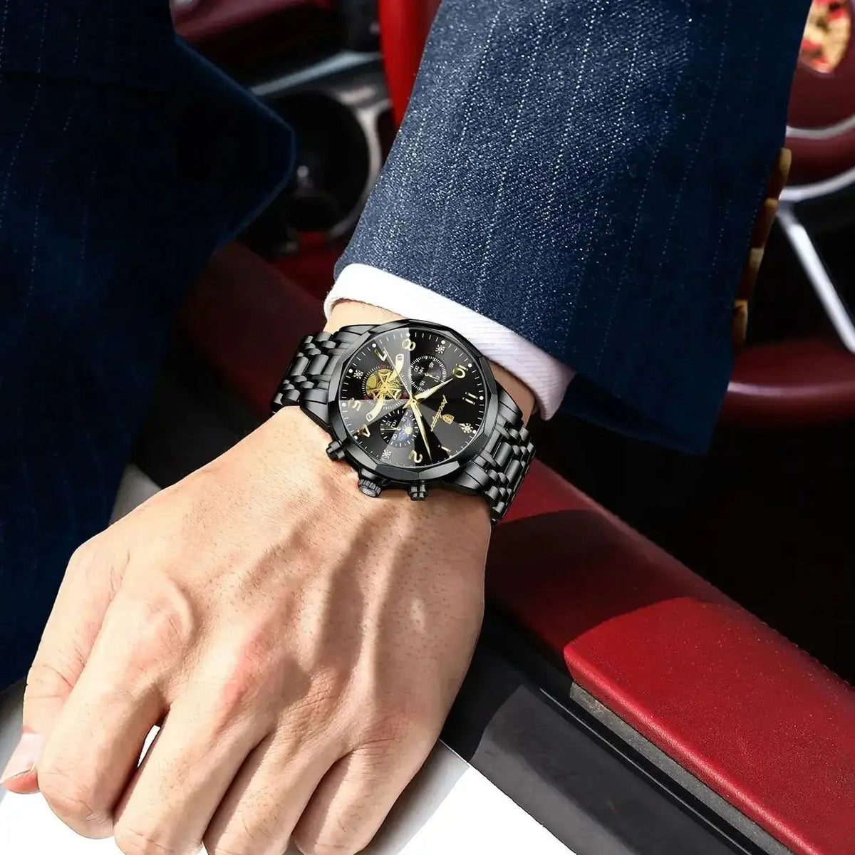 POEDAGAR Luxury High Quality Man Wristwatch Chronograph Stainless Steel Quartz Men's Watches Waterproof Luminous Men Clock Reloj Good Vibrations
