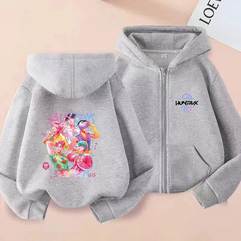 Demon Hunters K-pop Film Zipper Hoodie Fashion Oversized Jacket Zip Up Sweatshirt Streetwear Good Vibrations