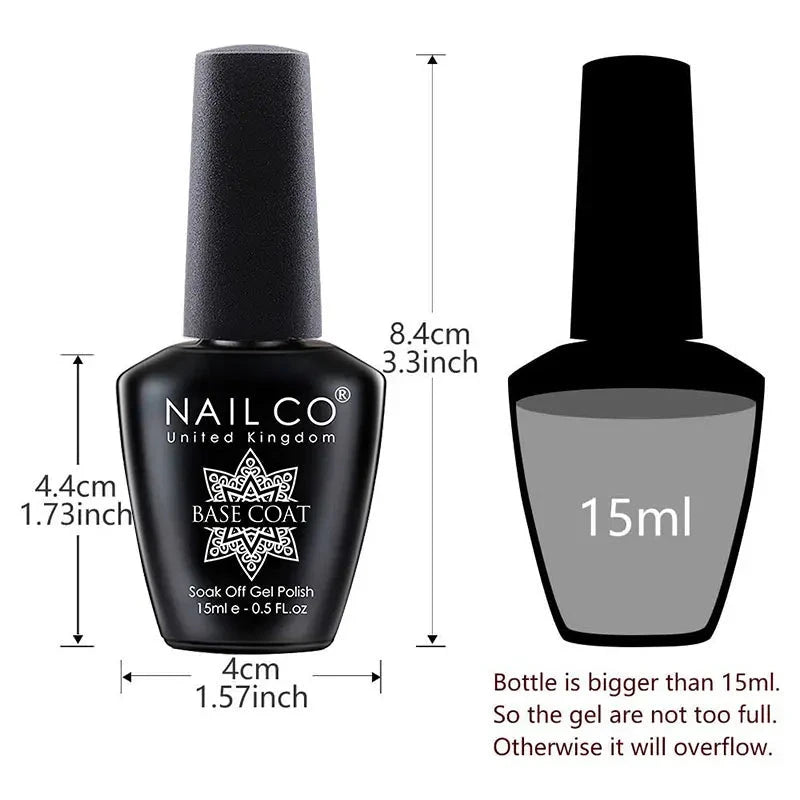 NAILCO 15ml Top Coat Base Coat Gel Nail Primer Gel Remover Nail Art Semi Permanent Lacquer Varnish Hybrid Nail Supplies Good Vibrations
