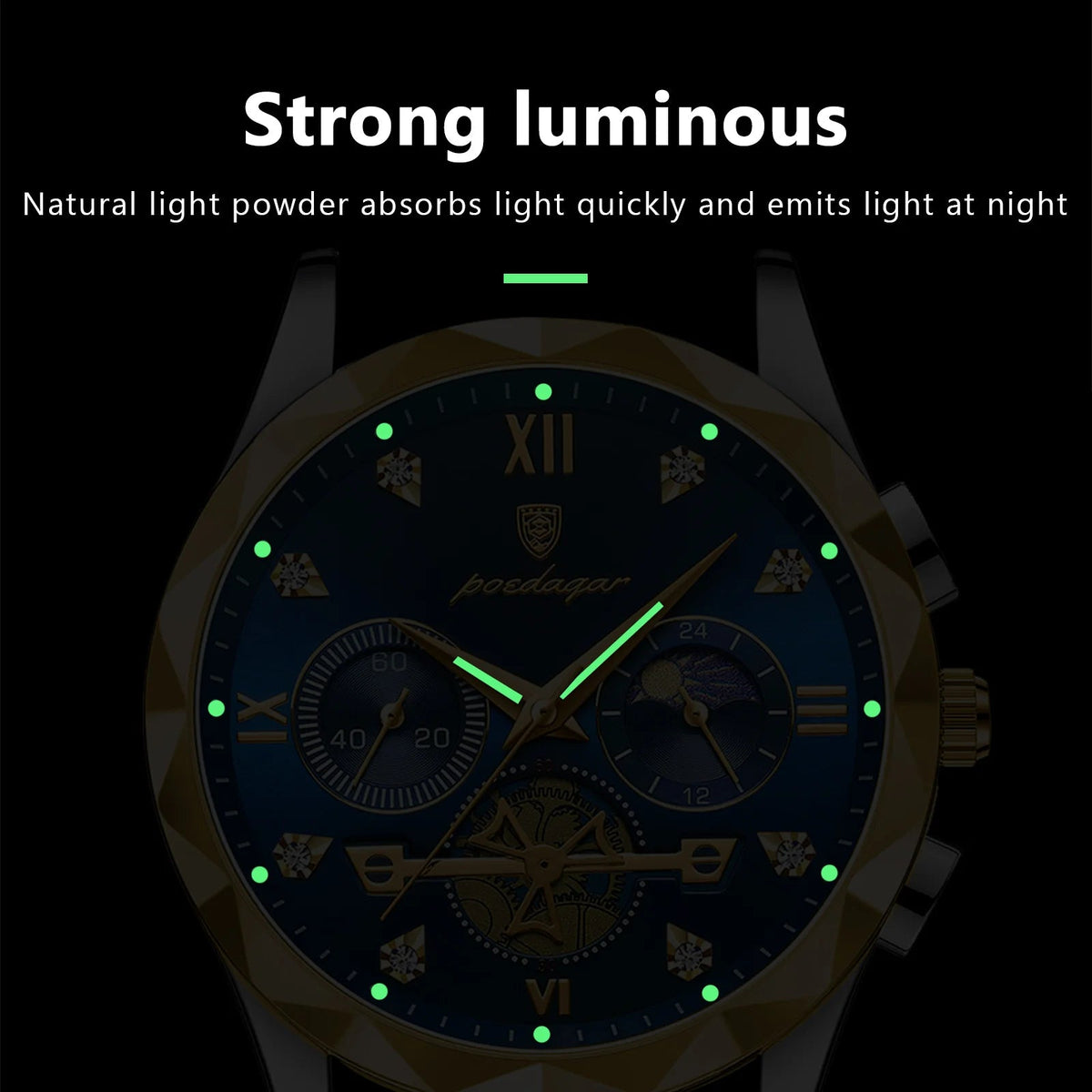 POEDAGAR Luxury Man Wristwatch Chronograph Waterproof Luminous Men Watch Stainless Steel High Quality Sport Men's Quartz Watches Good Vibrations