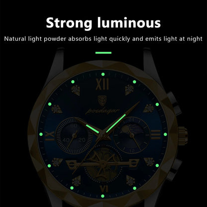 POEDAGAR Luxury Man Wristwatch Chronograph Waterproof Luminous Men Watch Stainless Steel High Quality Sport Men's Quartz Watches Good Vibrations