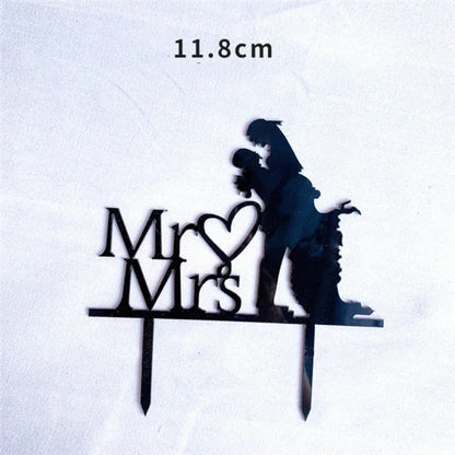Mrs & Mrs Wedding Party Cake Topper Gold Black Ring Acrylic Wedding Cake Toppers Dessert Decoration Bride Groom Baking Supplies Good Vibrations