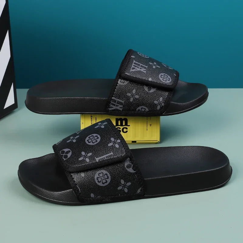 Men's Genuine Leather Sandals Comfortable Man Sandal House Slippers Man Summer Shoes Sale Genuine Mens Slipper Flip Flop Slides Good Vibrations