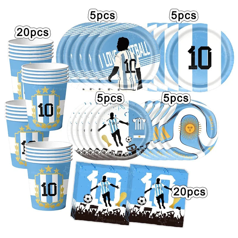 Soccer Party Supplies Superstar Messi Football Birthday Party Decoration Disposable Tableware Tablecloth Plates Cup Backdrop Good Vibrations