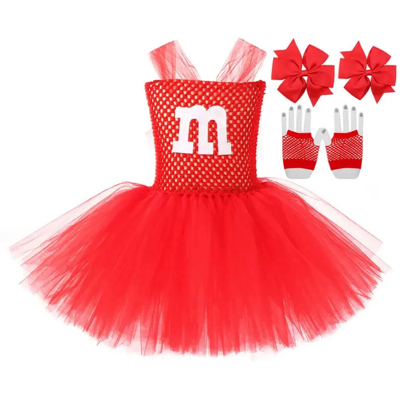 Halloween M Costume For Girl Lace TUTU Dress Festive Kid Up Sling Tunic+Bow Headband+Gloves 3PC Set Child Frock Good Vibrations