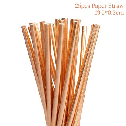 Rose Gold Disposable Tableware Diamond Pattern Paper Cups Plates Straws Table Decoration Wedding Birthday Party Supplies Good Vibrations