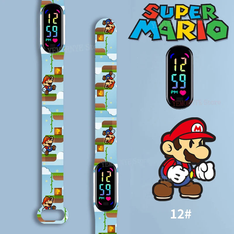 Mario Bros Children's Watches Action Figures Luigi Princess Peach Yoshi Bowser kids Sport Wristband Waterproof Digital Watch Toy Good Vibrations