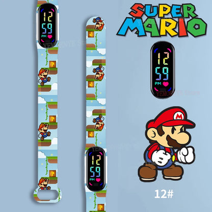 Mario Bros Children's Watches Action Figures Luigi Princess Peach Yoshi Bowser kids Sport Wristband Waterproof Digital Watch Toy Good Vibrations