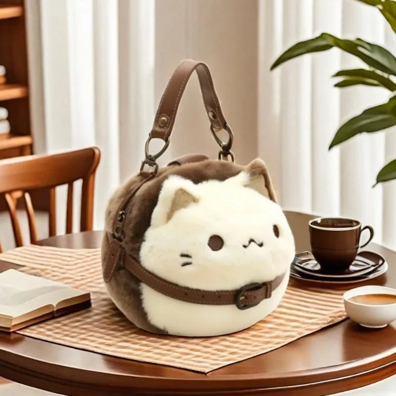 Cute Plush Cat Handbag Cute Stuffed Animal Handmade Backpack Large Capacity Shoulder Bag Good Vibrations