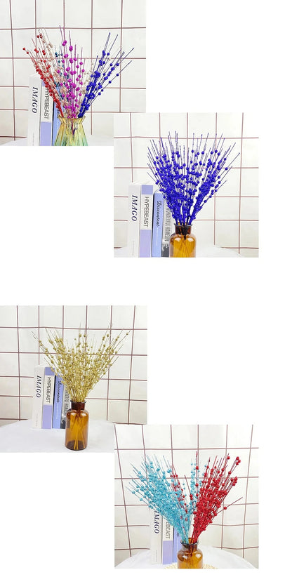 Christmas Tree Decoration, Fake Glitter Berry Leave, Dried Branch, Golden Powder, Flower Material, New Year Party, 1Pc, 12 Forks Good Vibrations