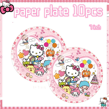 Hello Kitty Birthday Party Decoration Disposable Tableware Cup Plate Tablecloth Balloons Baby Shower Girls Party favors Supplies Good Vibrations