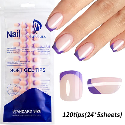 120pcs Pink French Tip Press-On Nails Medium Length Square Shape With Glossy Finish False Nails Full Cover Pre-Shaped Fake Nails Good Vibrations