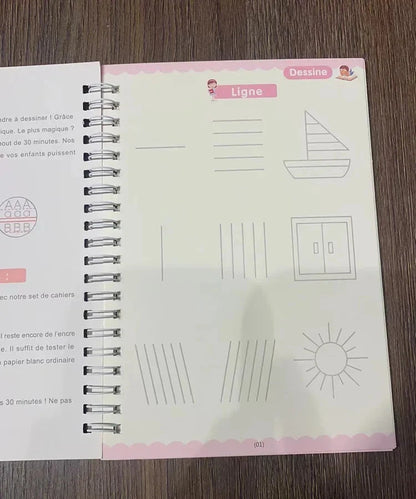 4 Books Montessori SANK English Magic Copybook Reusable Writing Practice 3D Calligraphy Book Wipe-free Education Books Good Vibrations