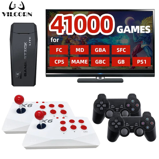 VILCORN Arcade Video Game Console 4K TV Game Stick with Double Arcade Joysitck 41000 Games For MAME/Sega/PS1/Atari Kid Gift Good Vibrations