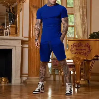 2025 Fashionable and casual summer outdoor sports suit men's breathable T-shirt shorts casual and fashionable two-piece set Good Vibrations