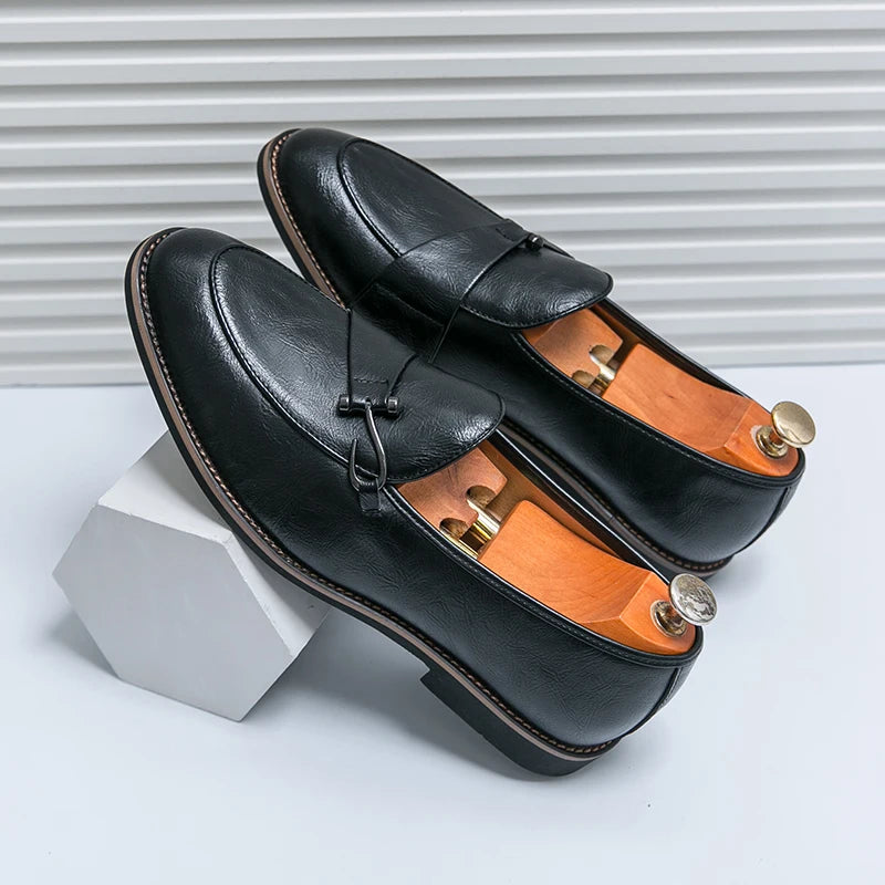 Black Loafers for Men Fashion Stone Pattern Men's Formal Monk Shoes Business Handmade Leather Men's Social Shoes Driving Shoes Good Vibrations
