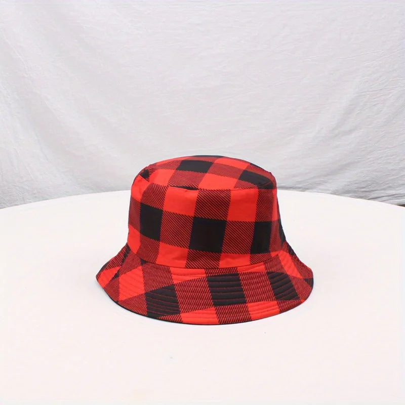 New Fashion Big Plaid Checker Print Bucket Hats Women Men Hiking Daily Travel Bob Hat Outdoor Fishing Panama Cap Sunshade Caps Good Vibrations