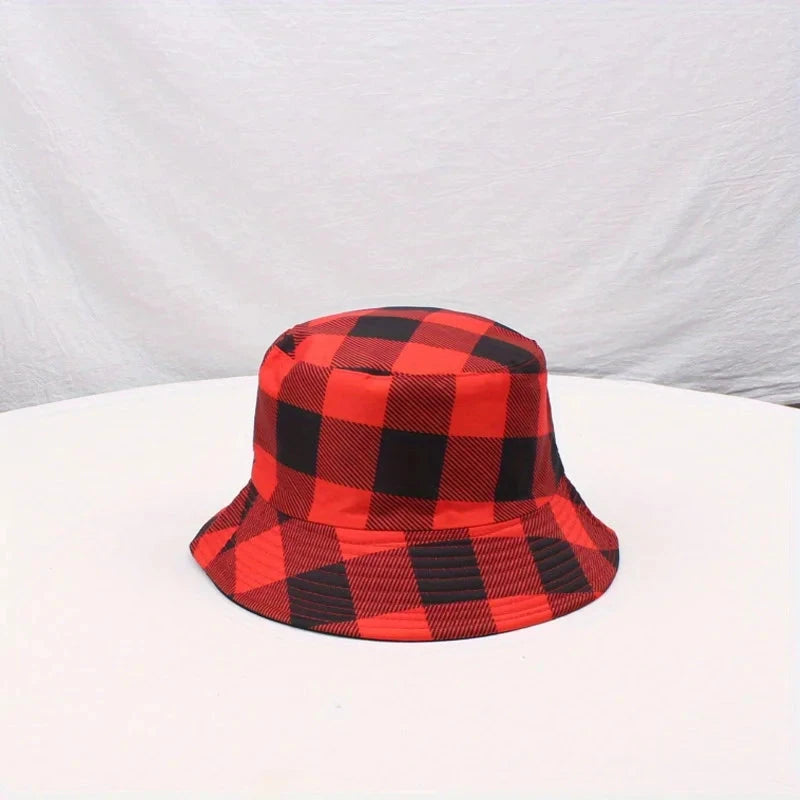 New Fashion Big Plaid Checker Print Bucket Hats Women Men Hiking Daily Travel Bob Hat Outdoor Fishing Panama Cap Sunshade Caps Good Vibrations