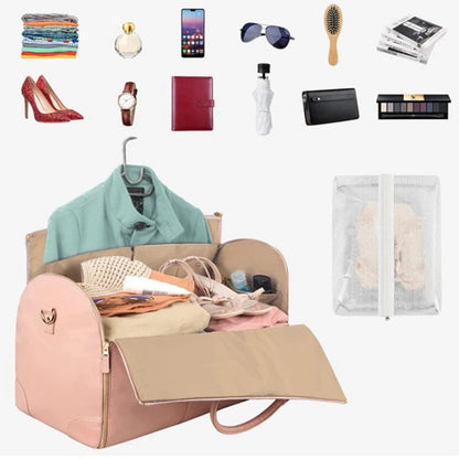 1pc Foldable Women's Travel Convenient Carry-on Clothing Bag Large PU Leather Duffel Bag Women's Business Travel Bag Good Vibrations