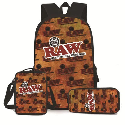 Creative Cigarette Rolling Paper Tobacco RAW 3D Print 3pcs/Set pupil School Bags Laptop Daypack Backpack Lunch bag Pencil Case Good Vibrations Adult Super Store