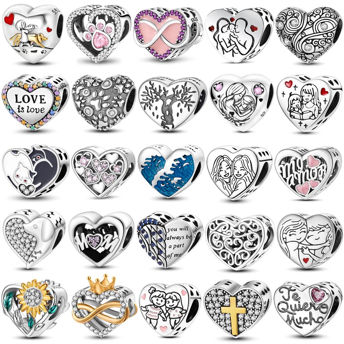 Heart Shape 925 Sterling Silver Family Lover Affection Pendant Charm Beads Fit Original Bangle Bracelet DIY Jewelry For Women Good Vibrations