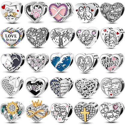 Heart Shape 925 Sterling Silver Family Lover Affection Pendant Charm Beads Fit Original Bangle Bracelet DIY Jewelry For Women Good Vibrations