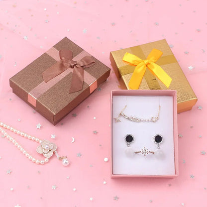 12pcs Cardboard Jewelry Set Bow Gift Box Ring Necklace Bracelets Earring Gift Packaging Boxes With Sponge Inside Rectangle Good Vibrations