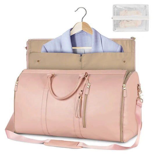 1pc Foldable Women's Travel Convenient Carry-on Clothing Bag Large PU Leather Duffel Bag Women's Business Travel Bag Good Vibrations