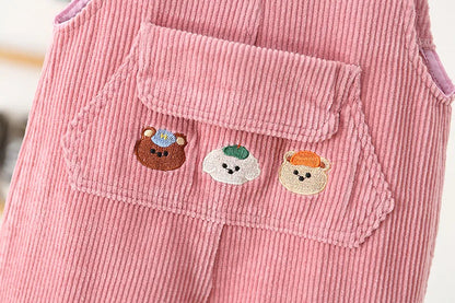 1-4Y Autumn Kids Clothes Korean Style Girls Overalls Corduroy Girls Jumpsuits Embroidery Kids Outfit Good Vibrations