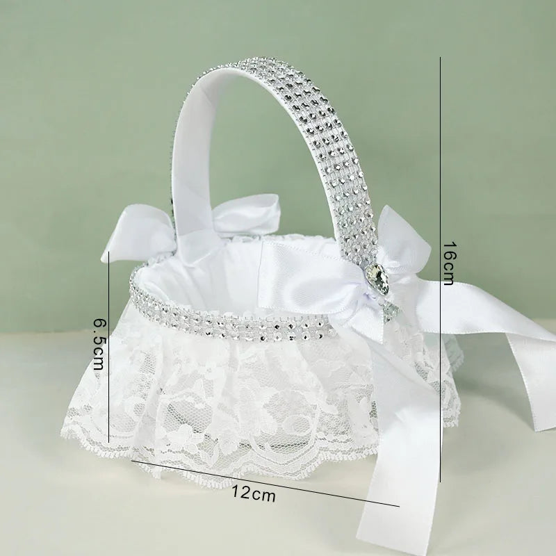 20 cm White Flower Girls Basket Silk Wedding Basket for Flower Bride/Kids Hand Held Wedding Ceremony Party Decorations Good Vibrations
