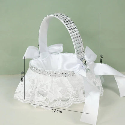 20 cm White Flower Girls Basket Silk Wedding Basket for Flower Bride/Kids Hand Held Wedding Ceremony Party Decorations Good Vibrations