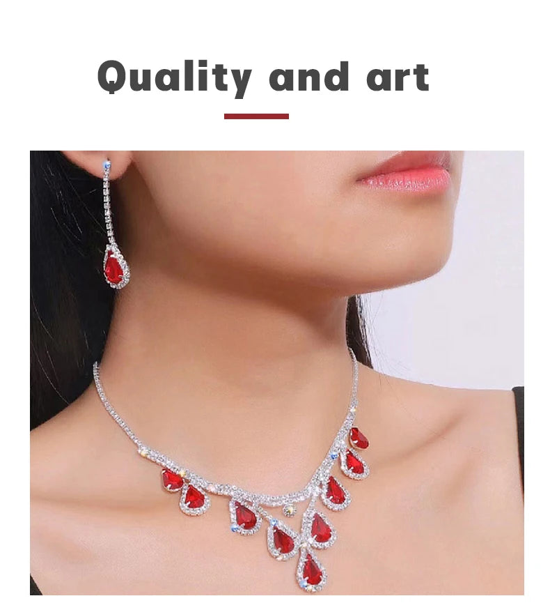 Bridal Wedding Jewelry Women Silver-Plated Rhinestone Long Earrings Dress Accessories Bridesmaid Delicate Crystal Necklace Set Good Vibrations Adult Super Store